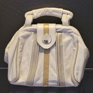 Paris Handbag Vintage 80s Ivory Leather Satchel Handbag With Crossbody Strap